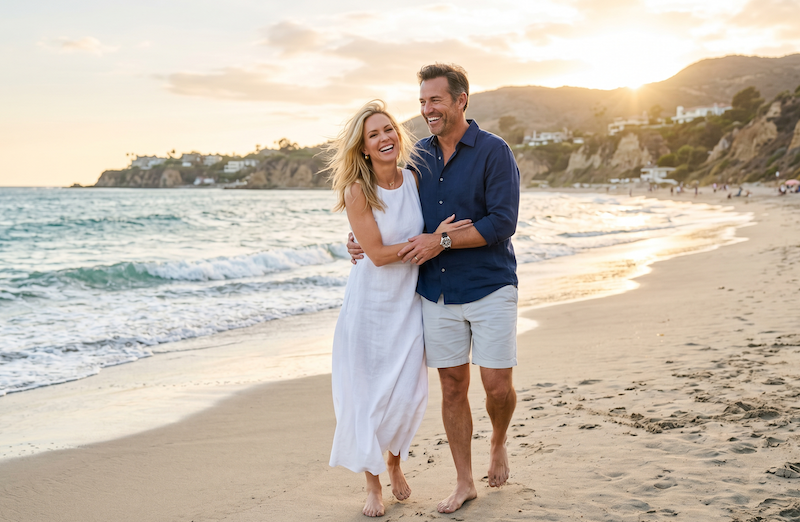 happy smiling couple malibu beach